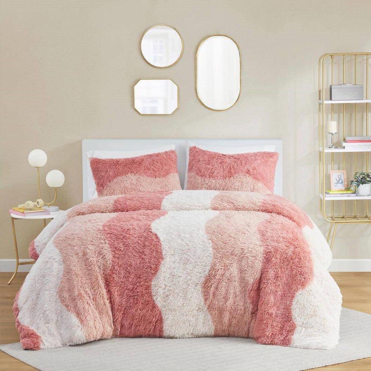 Soft Sherpa Faux Fur Comforter Twin XL Pink White 2 Piece Set